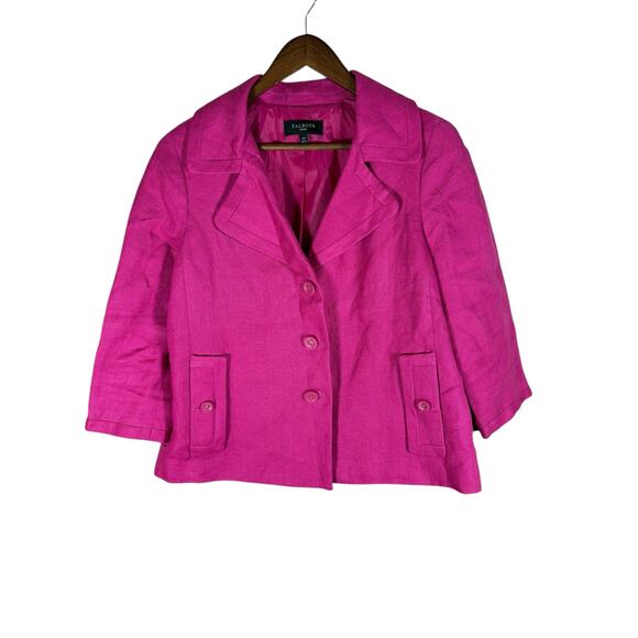 Talbots Petites Linen Blazer 14P Hot Pink 3-Button Jacket Fully Lined - Picture 2 of 10